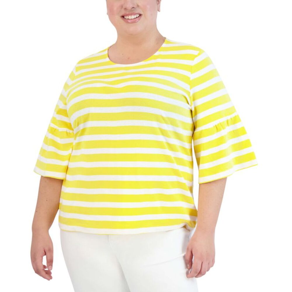 Jones New York Plus Size Cotton Bell Sleeve Top